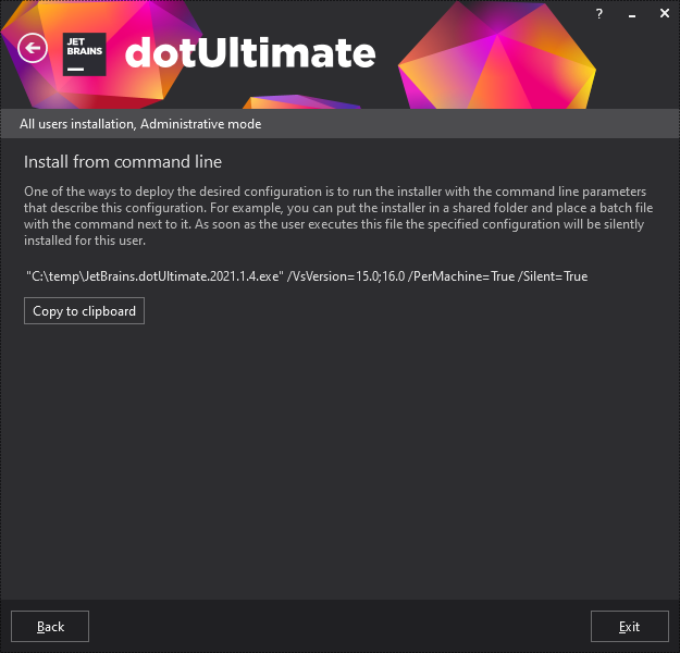 JetBrains .NET Tools installer. Administrative mode