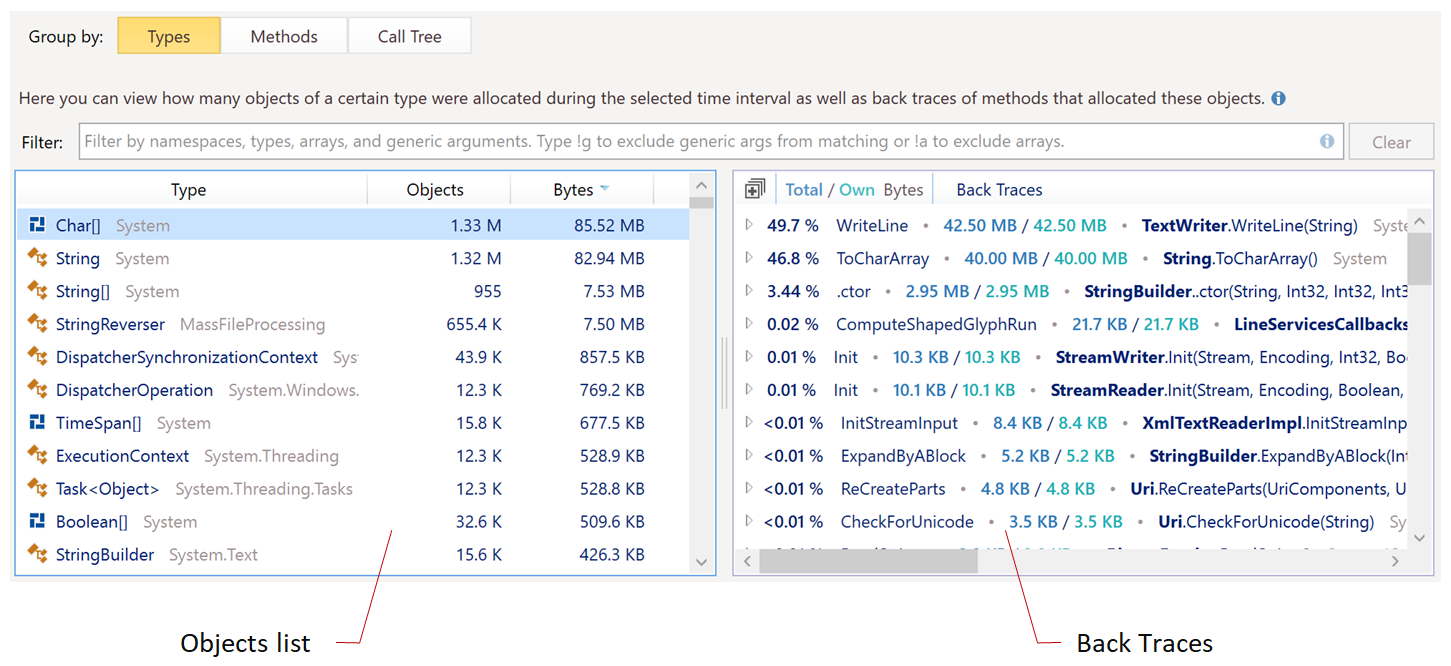 Memory Allocation view Memory Allocation view