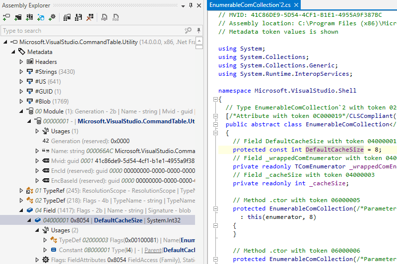 Exploring assembly metadata with dotPeek