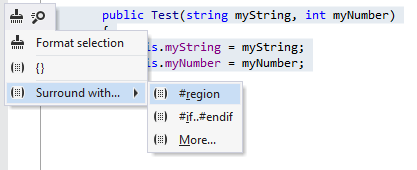 Surrounding a code block with #region