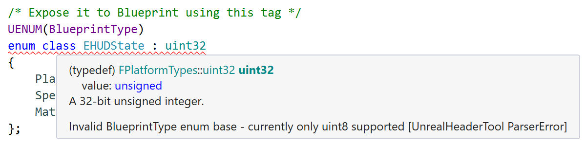 UnrealHeaderTool Error: Currently only uint8 supported