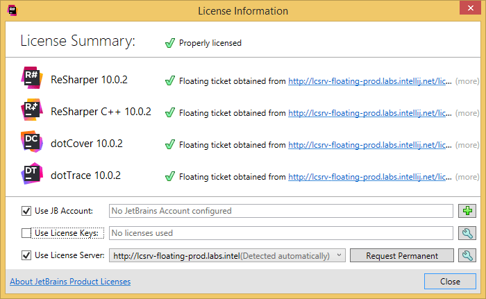 dotTrace 'License Information' dialog