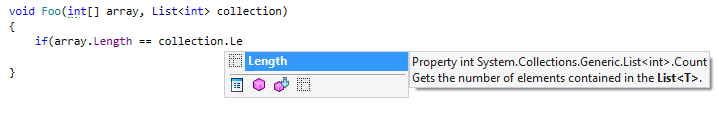 Completing mistyped Length property for collection