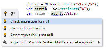 ReSharper suggests to automatically do a null check on the variable