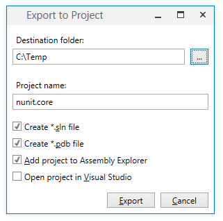 Export to Project dialog