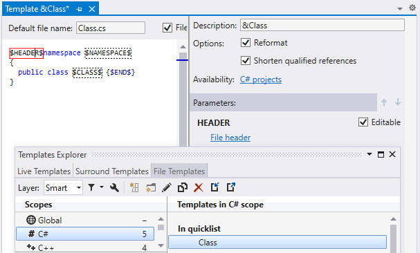 ReSharper: File template with file header