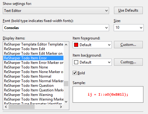 Configuring editor and marker bar colors for ReSharper's To-do items