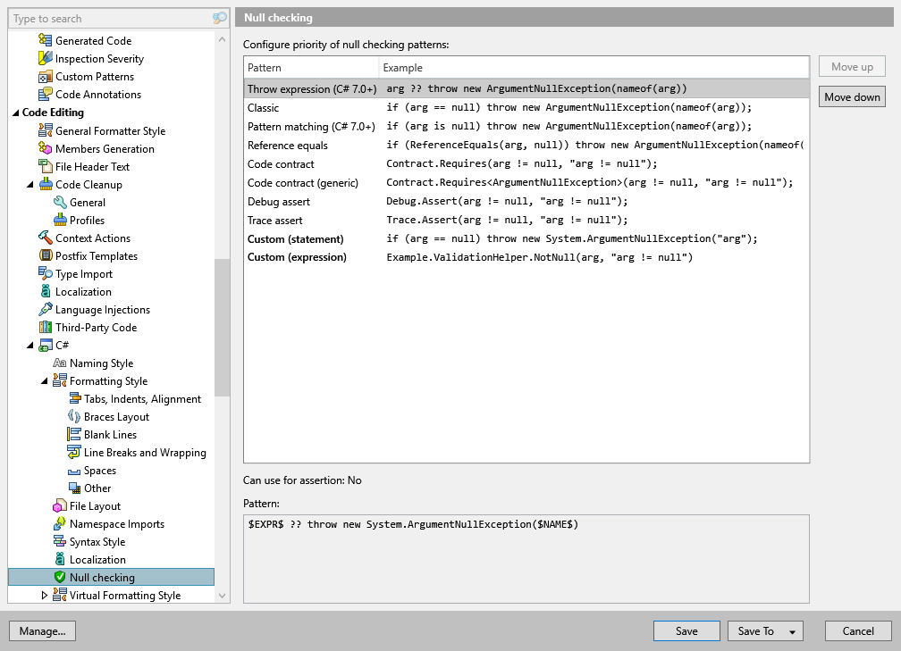 ReSharper options: Code Editing | C# | Null Checking