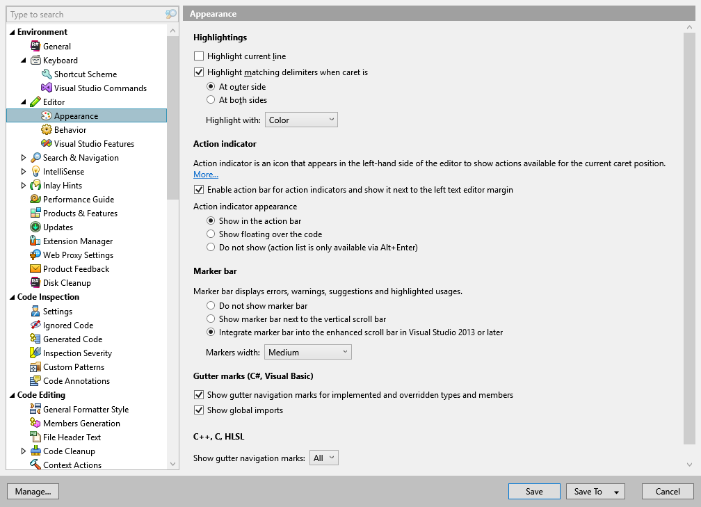 ReSharper options: Environment | Editor | Appearance