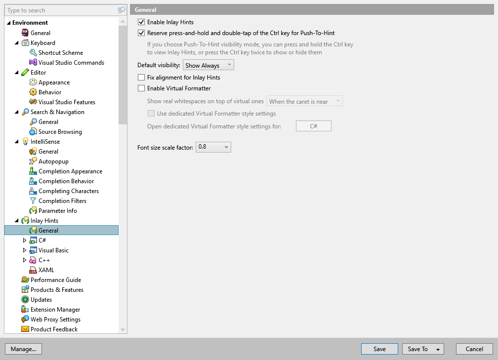 ReSharper options: Environment | Inlay Hints | General