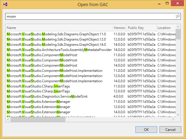 ReSharper: Global Assembly Cache dialog