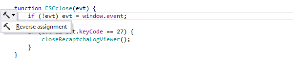 ReSharper: Reverse assignment context action in JavaScript