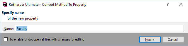 ReSharper refactorings: Convert method to property dialog