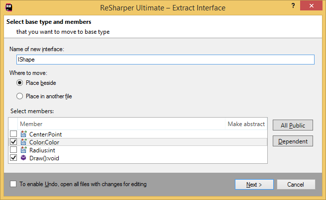 ReSharper. Extracting interface from a class