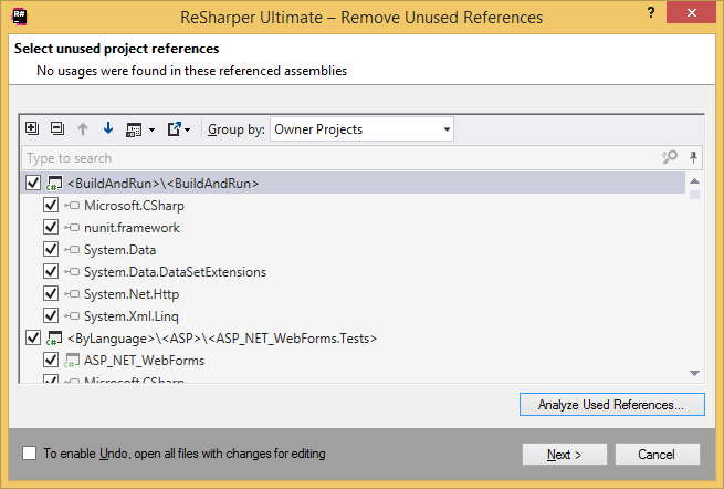 ReSharper: Removing unused references in the solution