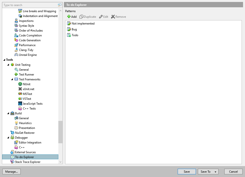 ReSharper options: Tools | To-do Explorer