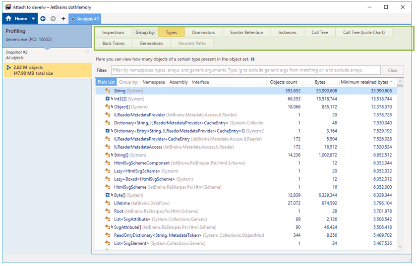 dotMemory: Analyzing object set dotMemory: Analyzing object set