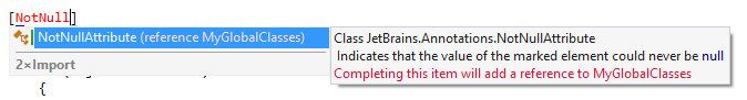 Importing the NotNull attribute with code completion