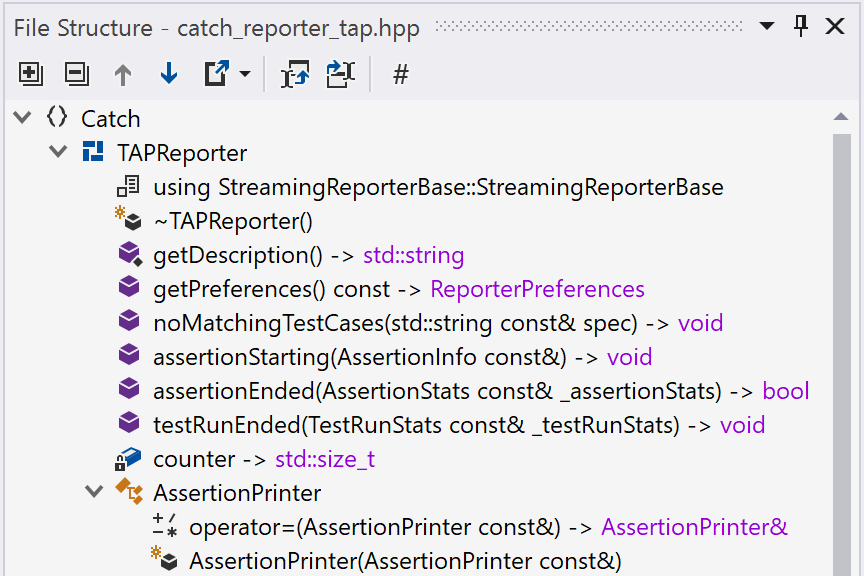 Viewing file structure of a C++ file