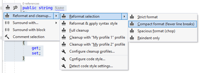 ReSharper: Compact, spacious, and strict format for code blocks