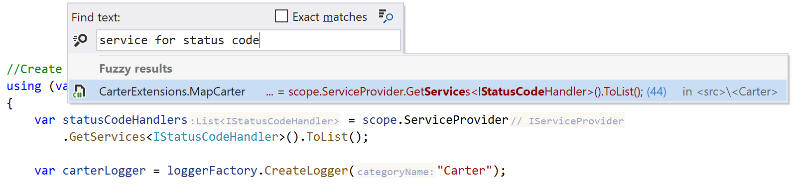 ReSharper: Fuzzy text search. Occurrences in the  code