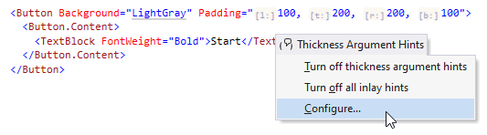 ReSharper: Inlay hints in XAML for margins and padding