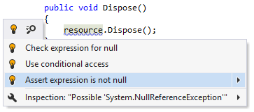 ReSharper: Asserting expression for null