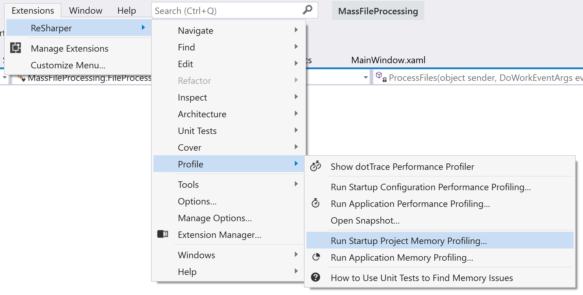 Run dotMemory in Visual Studio