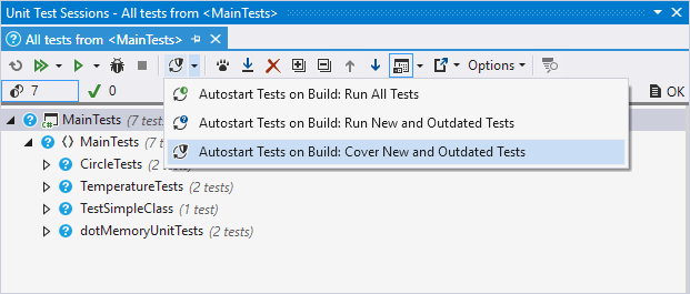 dotCover: Selecting continuous testing mode