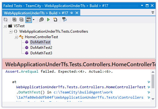 TeamCity Add-in: 'Failed Tests' window