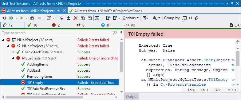 dotCover: Unit test sessions