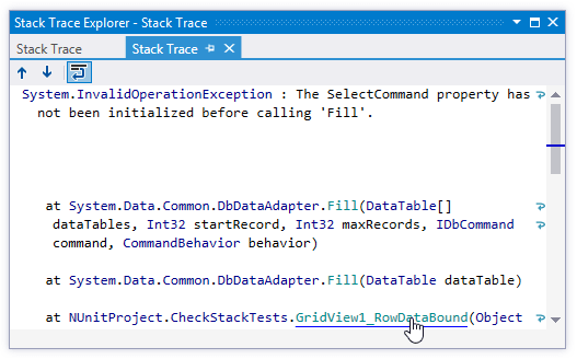 Navigating from stack trace to exception