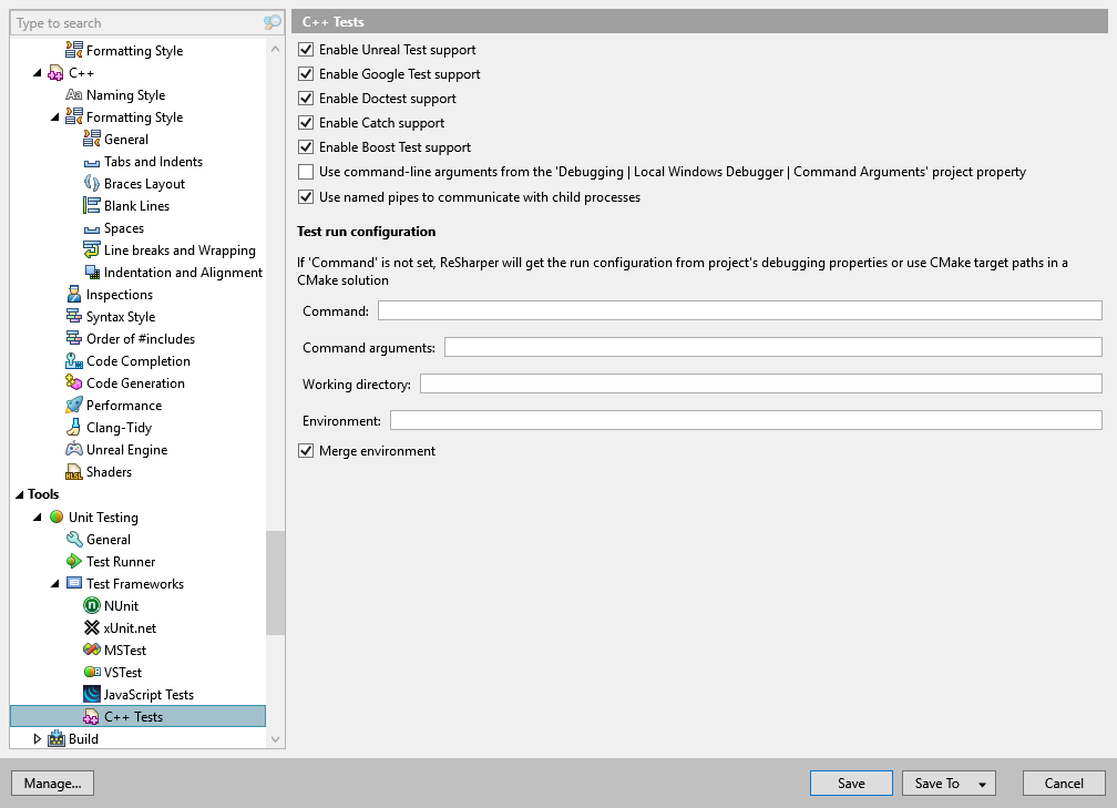 ReSharper options: Tools | Unit Testing | Test Frameworks | C++ Tests