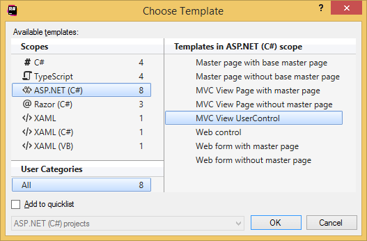 'Choose Template' dialog helps selecting file templates
