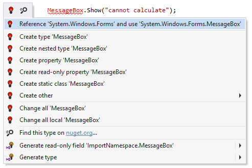 ReSharper helps add missing using statement and assembly reference
