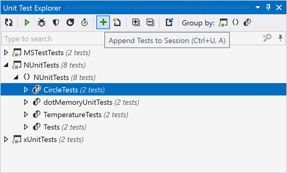 dotCover: Code coverage in Unit Test Sessions window