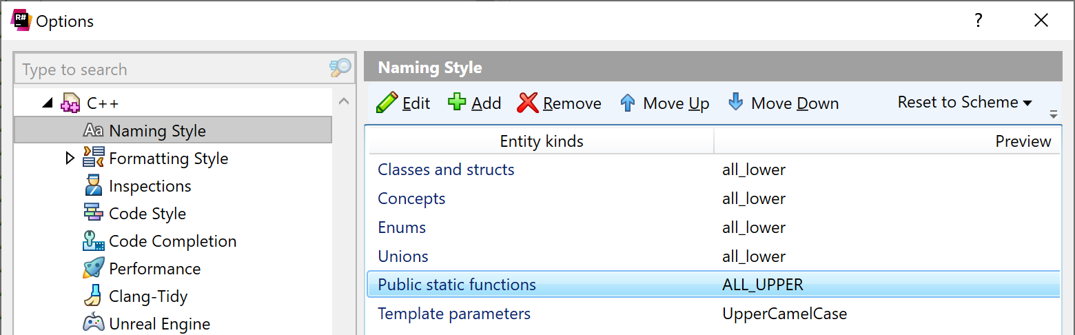 ReSharper: Naming style settings for C++