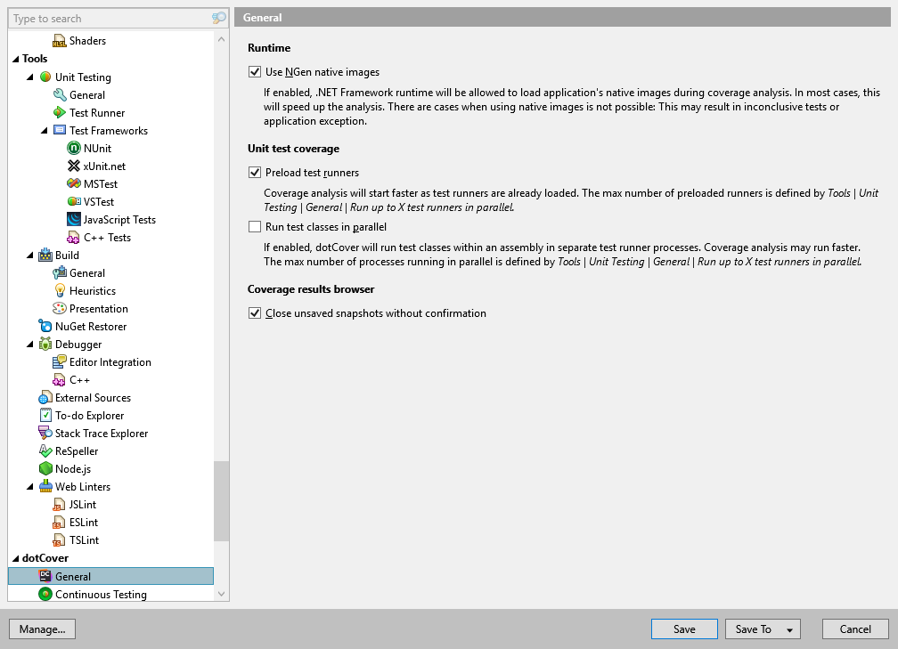 dotCover options: dotCover | General