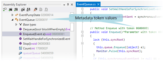 Metadata token values displayed by dotPeek