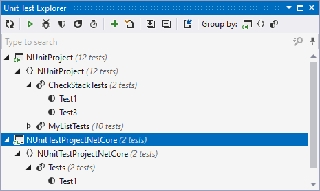 Unit Test Explorer displays tests from the entire solution