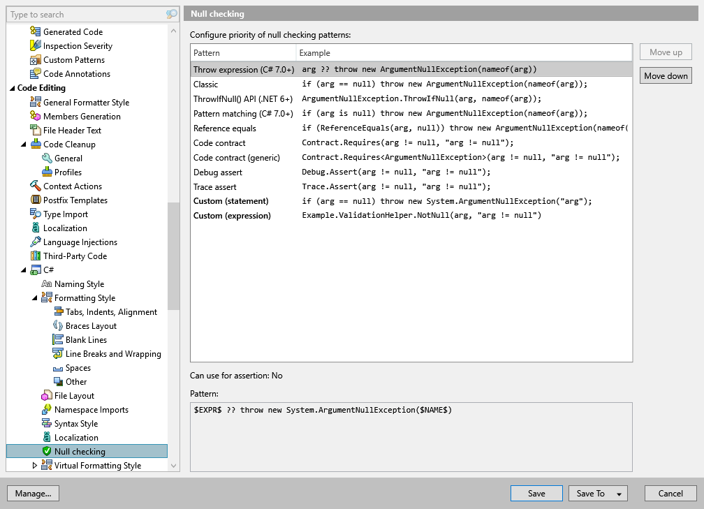 ReSharper options: Code Editing | C# | Null Checking