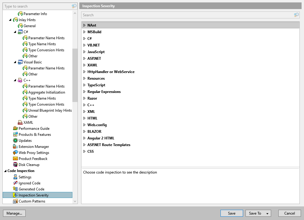 ReSharper options: Code Inspection | Inspection Severity