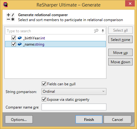 Generating a relational comparer class with ReSharper