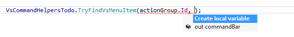 ReSharper: smart completion. Creating a local variable in place of an out parameter