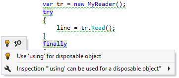 ReSharper's custom inspections. Descriptions for the inspection and the quick-fix