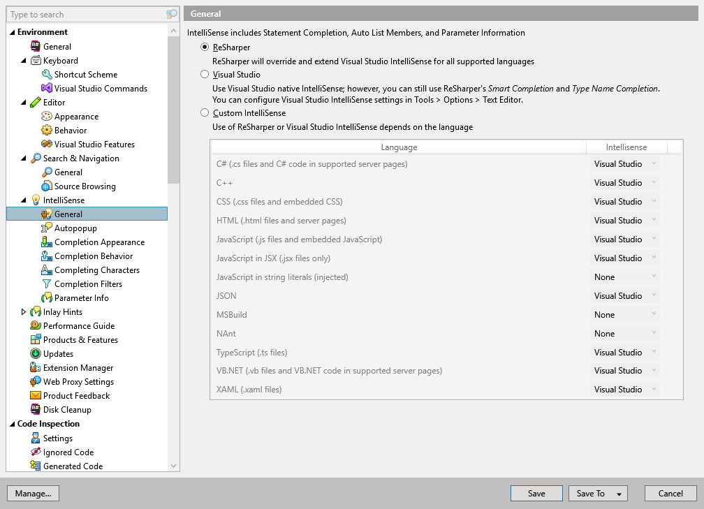 ReSharper options: Environment | IntelliSense | General