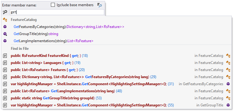 ReSharper: Go to File Member popup