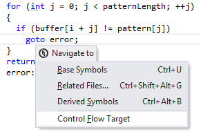 Navigating to control flow target