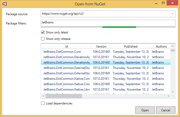 Opening NuGet packages from an online package source