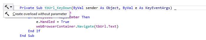ReSharper: 'Create overload without parameter' context action in VB.NET